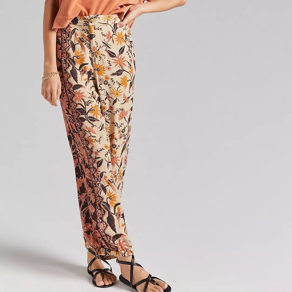 Anthropologie Brown Motif Smocked Balloon Leg Jogger Pants NEW